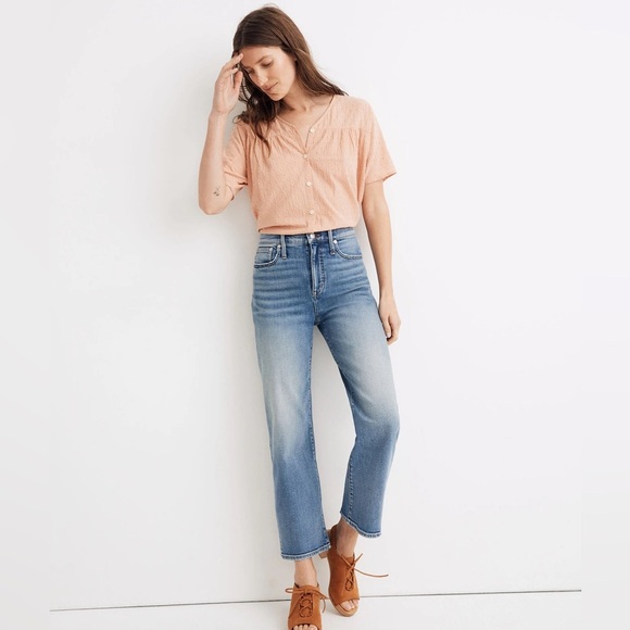 Madewell Slim Wide Leg Crop Jeans 32 14 light wash high rise stretch straight - Picture 1 of 16